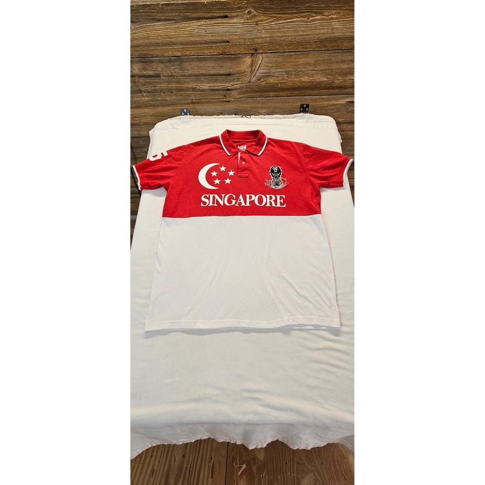 Guardian Angel Singapore Polo Shirt Mens XL Red White Cotton Lion Crest 65